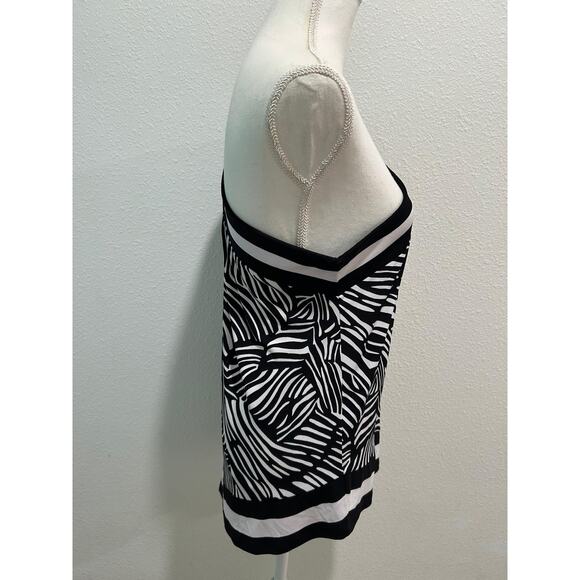 Michael Kors Womens Zebra Border-Print One Shoulder Blouse BlackWhite Large New - Picture 6 of 8